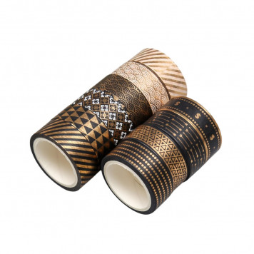 Клейкая лента бумага "Рисунок с золотом" н-р 10 шт шир.-1,5см дл.-5м 4,5х4,5х15,7 см