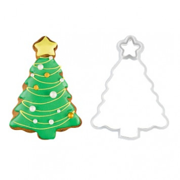 Вырубка для пряника с оттиском "Елка со звездой" пластик, 11 см