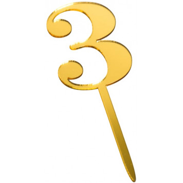Топпер "Цифра 3" золото 6*8,5 см