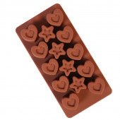 Форма силиконовая для шоколада "Звезды и сердца" 20*10 см, 14 ячеек