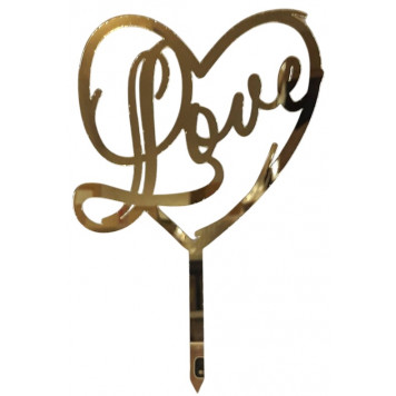 Топпер Love в сердце акрил золото рза158