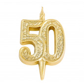 Свеча для торта цифра "Юбилейная" 50, золотая, 12 см