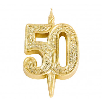 Свеча для торта цифра "Юбилейная" 50, золотая, 12 см