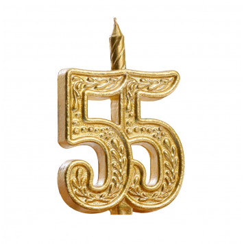 Свеча для торта цифра "Юбилейная" 55, золотая, 12 см