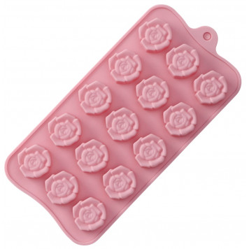 Форма для конд. украшений 15 ячеек 20,5х10,5х1,5 см (3х3 см) "Розочки" цвет розовый