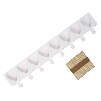 Форма для мороженого 8 ячейки 49х6,5х2 см "Сердца.Макси" с палочками 50шт, цвет белый   7067965