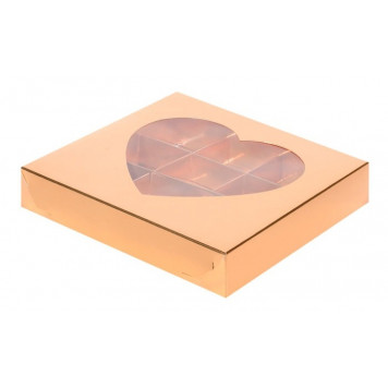 Коробка 9 конфет с окошком сердце золото