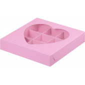 Коробка 9 конфет с окошком сердце розовая