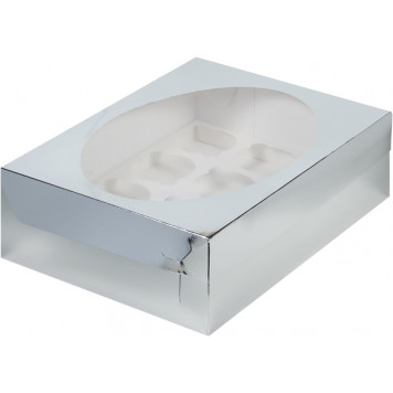 Коробка 12 капкейков серебро