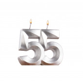 Свеча в торт юбилейная  "Грань", цифра 55, серебро