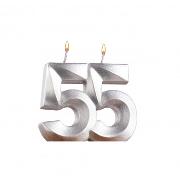Свеча в торт юбилейная  "Грань", цифра 55, серебро
