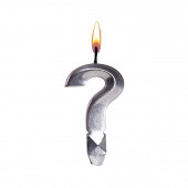 Свеча в торт "Грань", знак вопроса, серебряный металлик