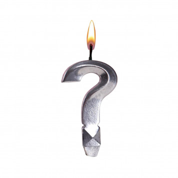 Свеча в торт "Грань", знак вопроса, серебряный металлик