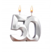 Свеча в торт юбилейная "Грань", цифра 50, серебряный металлик, 7.8 см