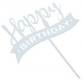 Топпер "Happy Birthday, лента" голубой 7*12 см