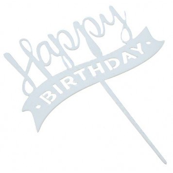 Топпер "Happy Birthday, лента" голубой 7*12 см