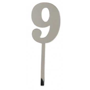 Топпер / Цифра малая "9" / акрил  зеркальный серебро