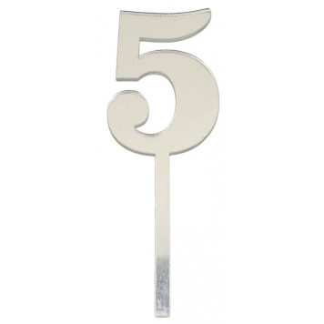 Топпер / Цифра малая "5" / акрил серебро
