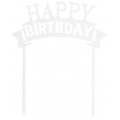 Топпер для торта "Happy Birthday", серебро, Дарим Красиво