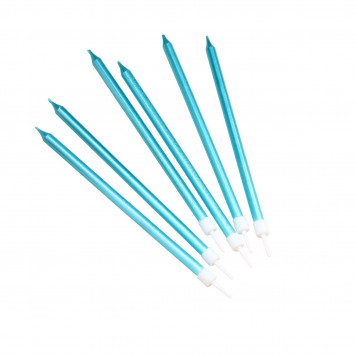 Свечи в торт "Металлик", 6 шт, высокие, 13 см, небесно-голубые