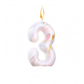 Свеча в торт "Белый мрамор", цифра "3", 5,5 см