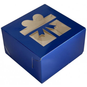 Коробка 4 капкейка синяя Подарок