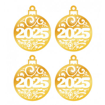 Набор топперов Елочные шары 2024 золото акрил нг52