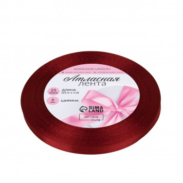 Лента атласная, 6 мм, 23±1 м, бордовая №37