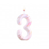Свеча в торт "Белый мрамор", цифра "3", ГИГАНТ, 12,5 см