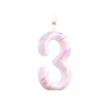 Свеча в торт "Белый мрамор", цифра "3", ГИГАНТ, 12,5 см