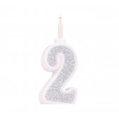 Свеча для торта "Суперблеск", 12.7 см, цифра "2", серебряная блестка
