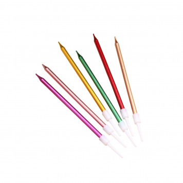 Свечи в торт коктейльные "Ройс", 6 шт, 13,5 см, металлик