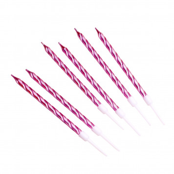 Свечи в торт витые с подставкой, 6 шт, 11 см, розовый блик