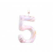 Свеча в торт "Белый мрамор", цифра "5", ГИГАНТ, 12,5 см