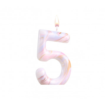 Свеча в торт "Белый мрамор", цифра "5", ГИГАНТ, 12,5 см