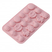 Форма для конд. украшений 18 ячеек 19х12,5х1 см "Пасхальные кролики", цвет розовый