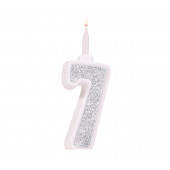Свеча для торта "Суперблеск", 12.7 см, цифра "7", серебряная блестка