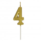 Свеча в торт на шпажке «Цифра 4», золотая, 4.5×2.5 см