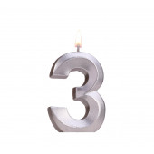 Свеча в торт "Грань", цифра "3", серебряный металлик, 7.8 см