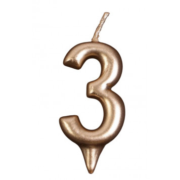 Свеча цифра "3", шампань, 7 х 14 см