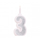 Свеча для торта "Суперблеск", 12.7 см, цифра "3", серебряная блестка