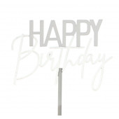 Топпер "С Днём Рождения" цвет белый-серебро