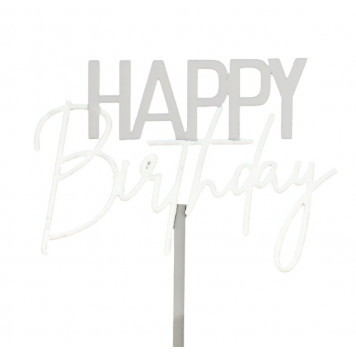 Топпер "С Днём Рождения" цвет белый-серебро