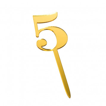 Топпер цифра 5 золото 3*5см