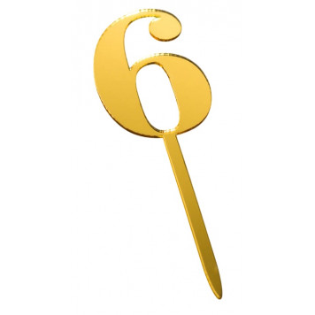 Топпер цифра 6 золото 3,5*5см