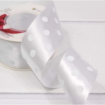 Лента Атласная Горох 3,8см*25ярд Белый 1/5 1/200