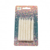 Свечи для торта набор (12 шт.) 8см с блёстками Белый 1/12 1/144