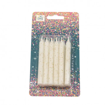 Свечи для торта набор (12 шт.) 8см с блёстками Белый 1/12 1/144