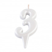 Свеча для торта  "Овал" цифра "3", большая, жемчужный, 5,5 см