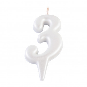 Свеча для торта  "Овал" цифра "3", большая, жемчужный, 5,5 см